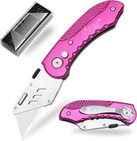 Folding Utility Knife, Box Cutter with 5 SK5 Quick Change Blades, Safety Axis Lock Design Razor Knife