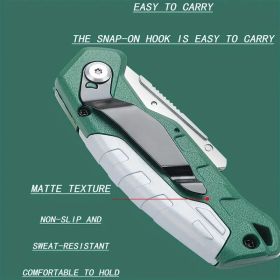 2pcs Utility Knife Set: Retractable Cutter (5 Blades) Folding Utility Knife PTR Plastic Handle Safety Lock Built-in Blade Storage (3 Blades) SK5 (Color: Green Gray)